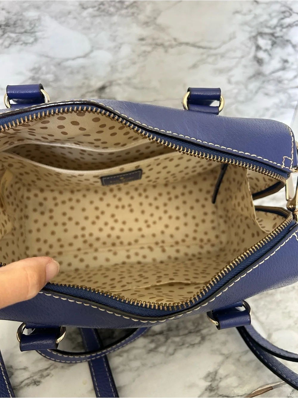 Kate Spade Alessa Wellesley Satchel Holiday Blue Crossbody bag duel top handles